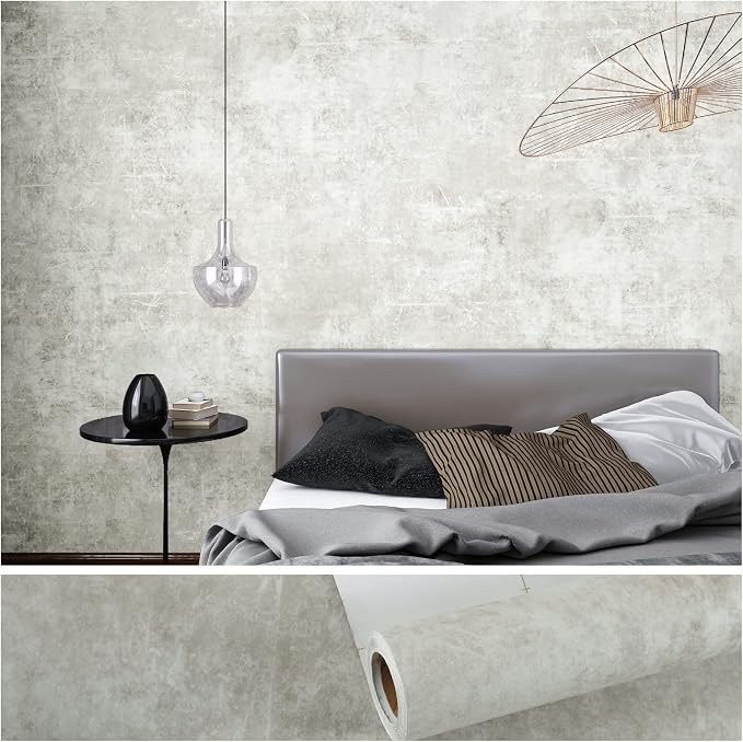 VEELIKE Distressed Concrete Wallpaper Peel and Stick Light Grey Limewash Wallpaper for Bedroom Living Room Accent Wall 24''x354'' Self Adhesive Removable Concrete Look Wall Paper for Bathroom Renters by VEELIKE