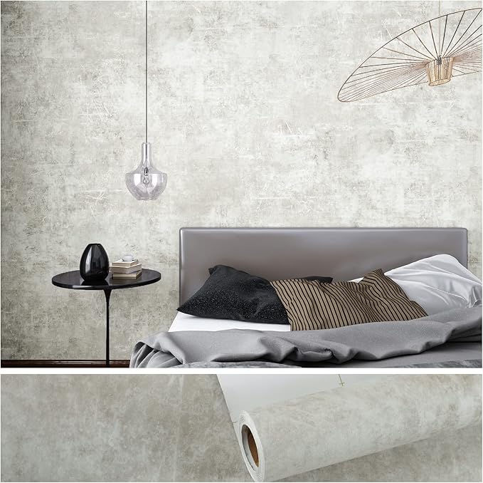 VEELIKE Distressed Light Grey Concrete Wallpaper Peel and Stick Modern Limewash Wallpaper for Bedroom Living Room 24''x118'' Self Adhesive Waterproof Concrete Contact Paper for Countertops Accent Wall by VEELIKE