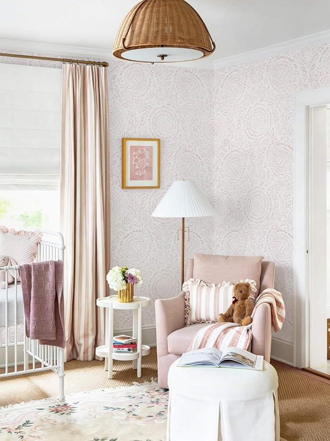 Ismoon Pink Wallpaper Peel and Stick Boho Floral Contact Paper 17.3x78.7in | Renter Friendly Wall Paper Textured Self Adhesive Removable Wallpaper for Bedroom Kitchen Thicken Vinyl Waterproof - Image 7
