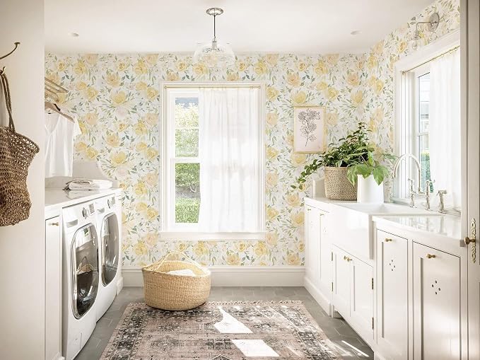 Heroad Peel and Stick Wallpaper Yellow Floral Contact Paper 17.3''x78.7'' Large Flower Wallpaper Watercolor Removable Self-Adhesive Wall Paper for Cabinets Bedroom Bathroom Waterproof Stick on Walls - Image 5