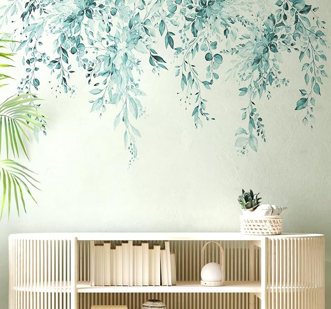 Spa Green Plants Leaves Wall Decals Peel and Stick, Large Floral Flowers Vinyl Wall Stickers, Removable Vine Home Decor Art for Bedroom Living Room Classroom Office - Image 5