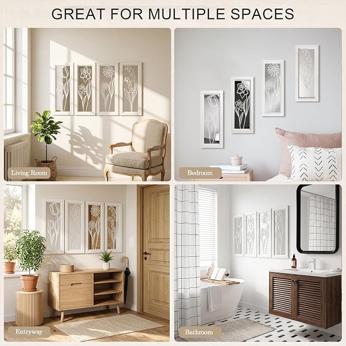 4 Set Farmhouse Mirrors for Wall Decor Living Room Bedroom Bathroom Entryway Wood Rustic Decorative Framed Hanging Wall-Mounted Accent Mirror Mounted Style - Distressed White 16.5 in - Image 5