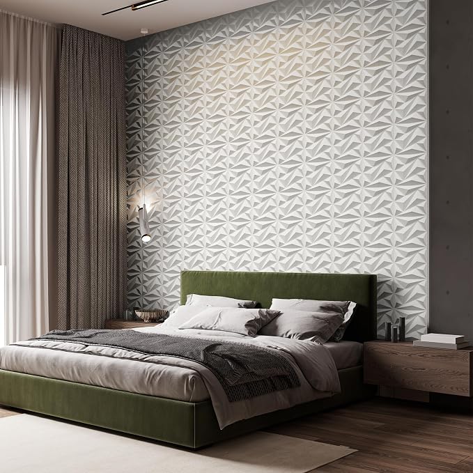 INMOZATA 3D Wall Panels, Diamond Textured PVC Accent Wall Panels | 33-Pack 12" x 12" PVC Decorative Wall Panels for Interior Wall Decor, TV Gaming Living Room, Bedroom Background, White - Image 5
