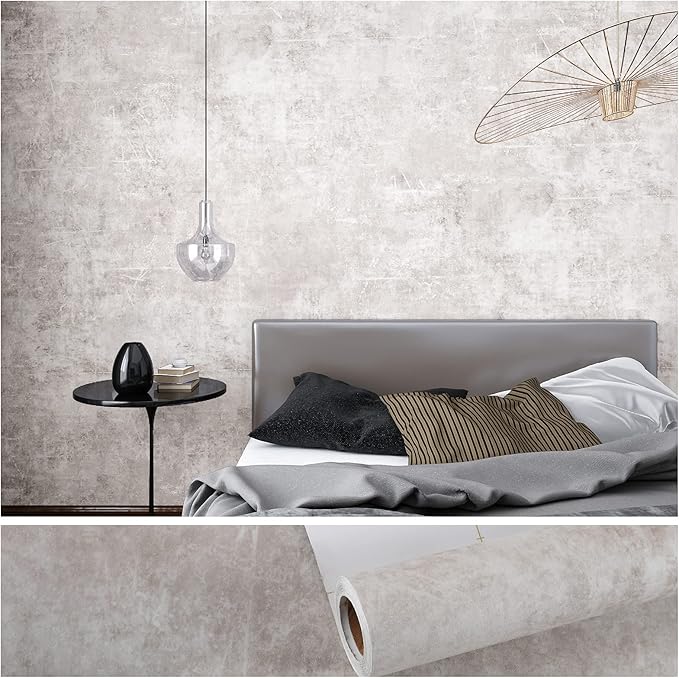 VEELIKE Neutral Concrete Wallpaper Peel and Stick Boho Concrete Contact Paper for Walls Countertop Waterproof 118''x32'' Wide Removable Adhesive Cement Vinyl Wallpaper for Bedroom Bathroom Living Room by VEELIKE