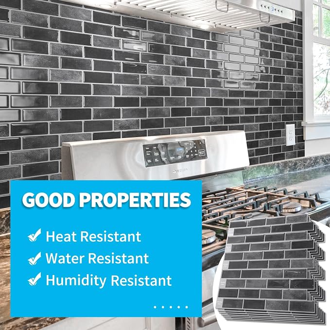 Art3d 10-Pack Marble Peel and Stick Backsplash, 12 x 12 in, Smoky Black | Strong Adhesion, Lightweight, Cuttable, Waterproof, Fadeless, Crack Resistant, for Kitchen, Bedroom, Ideal for Recently Moved - Image 5