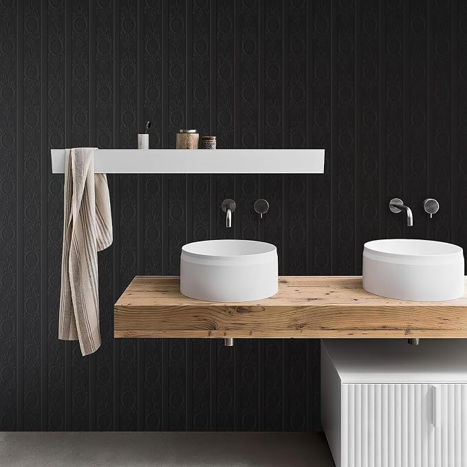 JiffDiff Black 3D Embossed Textured Peel Stick Wallpaper 17.3"x400" | Removable Renter Friendly Contact Paper, Waterproof Self Adhesive Wallpaper for Bedroom, Bathroom, Decor,48 sq. - Image 5