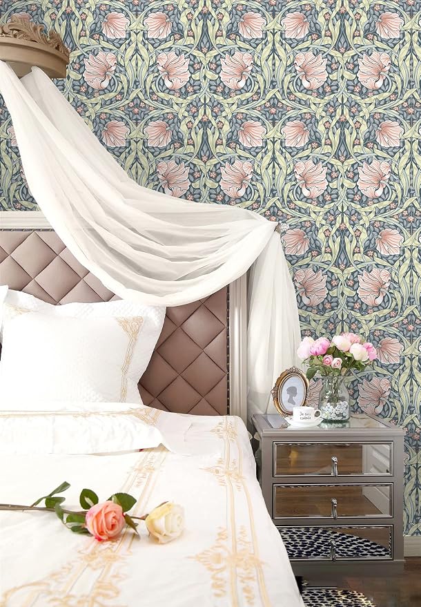 HAOKHOME William Morris Style Peel and Stick Wallpaper Floral Terracotta | Vintage Textured Renter Friendly Removable Wall Paper Grey Yellow Bathroom Bedroom Self Adhesive Contact Paper 17.3in x 9.8ft - Image 3