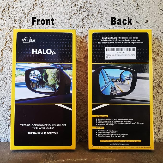 Blind Spot Mirrors for Cars - by Safe View Company - Change Lanes w Confidence - Made from Real Convex Glass - Long Lasting - Easy Peel & Stick (Halo XL) - Image 5