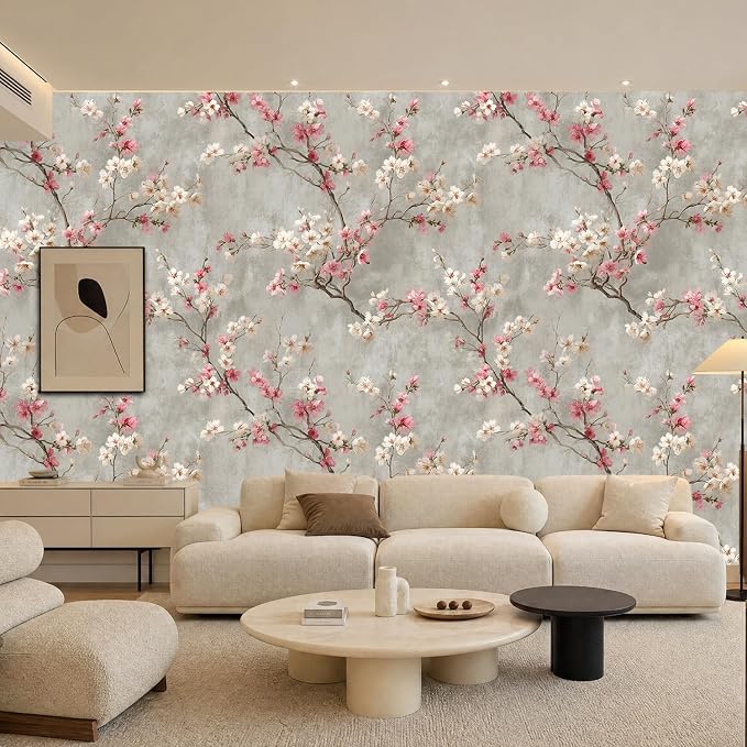 Dusty-Toned Branch Flower Removable Self-Adhesive Wallpaper for Bedroom & Living Room Decor 17.7×236 Inch,Waterproof Wall Covering for Accent Walls, Apartment, Nursery - Image 2