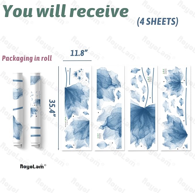 59.1'' x 49.6'' Flower Petal Wall Decal Floral Wall Sticker (Blue) | Removable waterproof peel and stick wall art for nursery, baby room, classroom, living room, bedroom, office and bathroom - Image 4