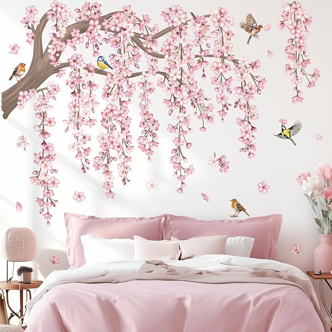 decalmile Pink Flower Tree Branch Cherry Blossom Wall Decals Stickers (XL) - Image 2