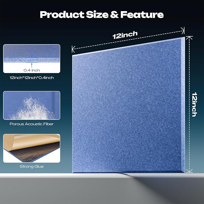 Sonicism 22 Pack Acoustic Wall Panels with Self-Adhesive, 12" X 12" X 0.4" Sound Proof Foam Panels, Decorative Soundproof Wall Panels, Sound Proof Absorbing Tiles for Home & Offices, Sky Blue - Image 4
