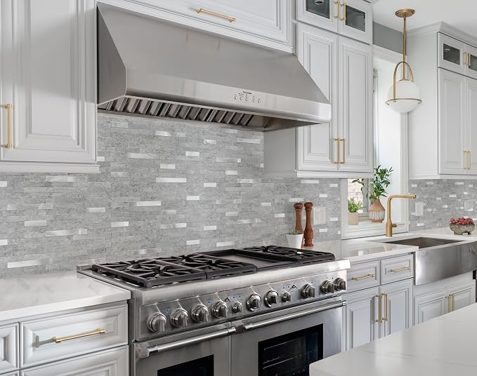 StyloVue 2 Sheets Peel and Stick Backsplash for Kitchen, Slate Gray with Metal Silver Look Stick on Tile Upgrade Your Kitchen Backsplash, RV, Fireplace - Image 2