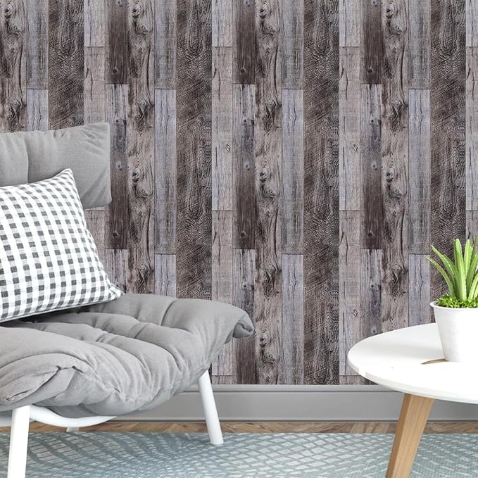 Yun-aeon Natural Wood-Gray Contact Paper Peel and Stick Wallpaper | 34.6"x 480"Self Adhesive Removable Vintage Faux Wood Wall Paper Plank Shelf Home Decoration Kitchen Counter Cover - Image 8
