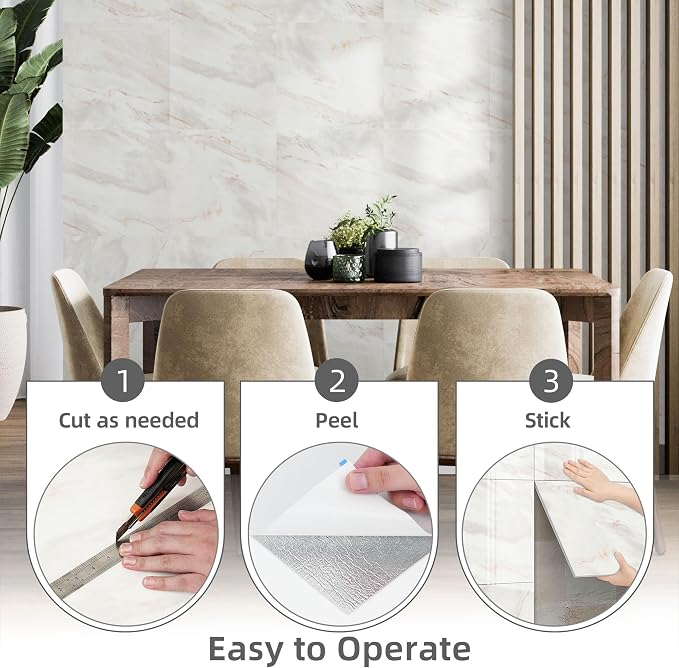 Vieshful 20pcs Peel and Stick Backsplash Tile，12"x12" Self Adhesive Marble Tile for Wall, PVC Waterproof Shower Wall Panels, Back Splash Stick on Tiles for Kitchen Bathroom Living Room - Image 6