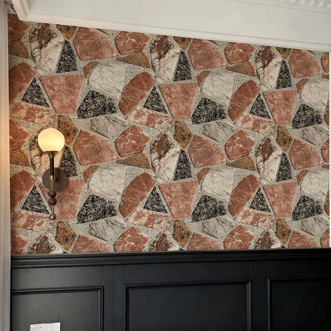 Terrazzo Stone Marble Peel and Stick Wallpaper Self Adhesive 17.72" x 236.21'' Multi Tone Granite Fragment Collage Wall Paper Renter Friendly Removable Waterproof for Living Room Bedroom Kitchen - Image 8