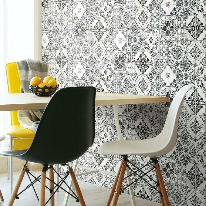 RoomMates RMK11282WP Black Mediterranean Tile Peel and Stick Wallpaper, Roll, Black - Image 2