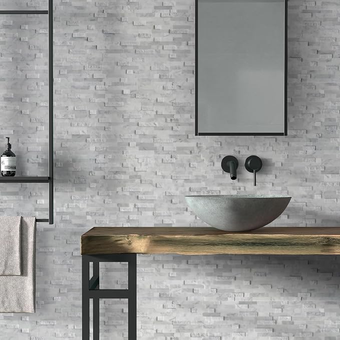SUNWINGS 5-Sheet Peel and Stick Mosaic Natural 3D Stone Self Adhesive Marble Tiles, 11.5" x 10.7" Stick on Backsplash for Kitchen Bathroom Fireplace Vanity, Mixed Gray - Image 8