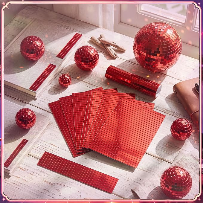 14400 Pieces Red Disco Mirror Tile Self-Adhesive Mirrors Mosaic Tile - Image 2