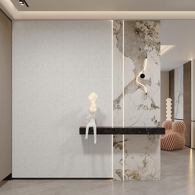 Yutianli 3D Wall Panel Peel and Stick Soundproof Foam Linen Wall White Grey 16.7"x118" Self-Adhesive Decorative Wallpaper Anti-Collision Wall Padding - Image 5
