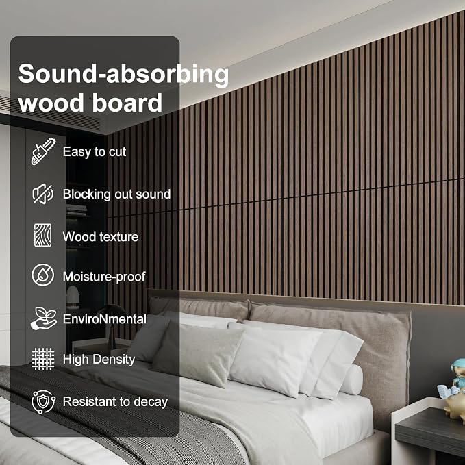 Wood Panels for Wall Acoustic Slat Wall Panels 2-Piece 47.2"×23.6" 3D Fluted Sound Absorbing Panel for Interior Wall Decor and Ceiling - Walnut - Image 2