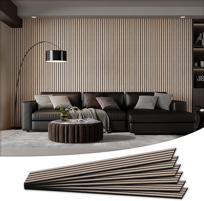 6 Pack Wood Salt Acoustic Wall Panels 94" x 7.9" x 0.8", Rustic Walnut | 3D Fluted Soundproof Wooden Wall Panel, Sound-absorbing Wall Decor for Home Theater Studio Office Bedroom by LDB_BUILDING