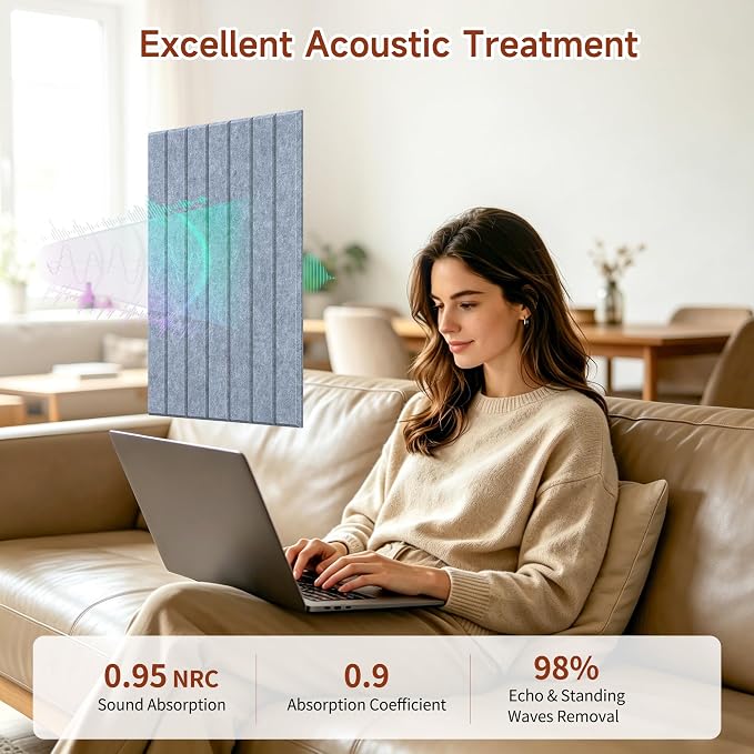 TO-TH Self-Adhesive Acoustic Panels 12Pack Sound Dampening Panel,Light Gray | 100% Polyester Fiber, Peel and Stick Wall Panels, 11.8"×15.7"×0.35", Acoustics and Sound Absorption for Studio, Garage, Home - Image 3