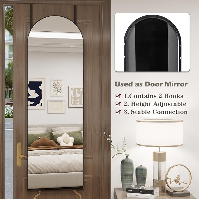 Dewfig 50"x 16" Full Length Door Mirror with Stand, Full Body Mirror, Black - Image 4