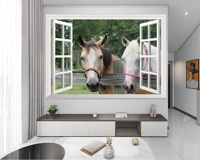 FLFK Fake Window Wall Sticker - Horse Faux Window Wall Mural for Wall Decor, Stick and Peel Wall Decals,80"x60",Set of 5 Sheets - Image 3