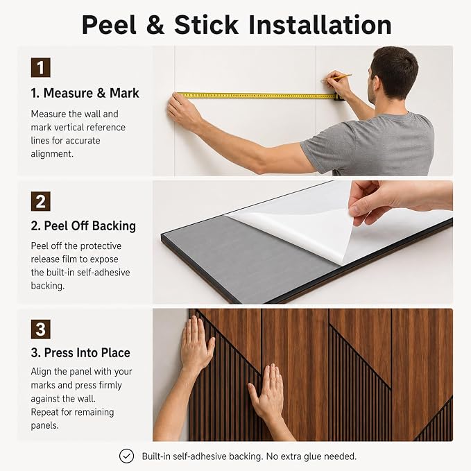 106” x 15.7” Canyon Walnut 3D Wood Wall Panels, Peel and Stick Self-Adhesive Wall Panels for Interior Accent Walls, Waterproof WPC Wall Panels, Covers 92 Sq. Ft. (Set of 8) - Image 5