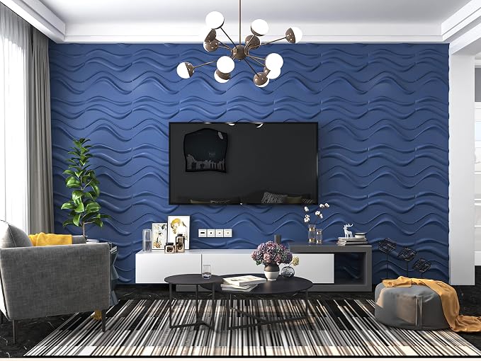 Art3d Navy Blue 3D Wall Panel PVC Slim Wave Covers 32 Sqft, for Interior Wall Decor in Living Room,Bedroom,Lobby,Office,Shopping Mall - Image 2