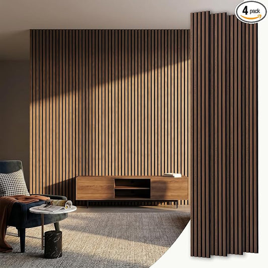 Wood Slat Acoustic Panels, 4 Pack 94.5"x7.9" (21ft²) 3D Wall Panels, Modern Fluted Sound Absorbing Wall Panels for Interior Wall Decor,Office,Home,Theater,Studio,Walnut by TREKATLAUTO