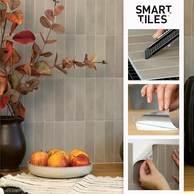 Smart Tiles Peel and Stick backsplash, Stacked Taupe Beige, 11.43"x9" | Pack of 5 (3.5 sq ft), Matte, Heat/Moisture Resistant, Low VOC, Kitchen/Bathroom, Renter Friendly, Made in Canada - Image 5