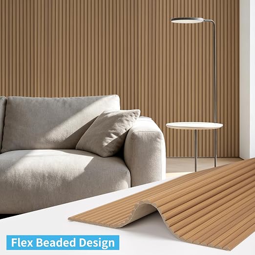 Art3d Roll-Flat Beaded Wood Slat Wall Panel, 2-Pack, 94.5 x 23.6 in, Teak | Flexible, Durable, Crack Resistant, Glue on, Easy to Install, for New Home Buyer, Future Mover to Upgrade Office, Living Room - Image 4
