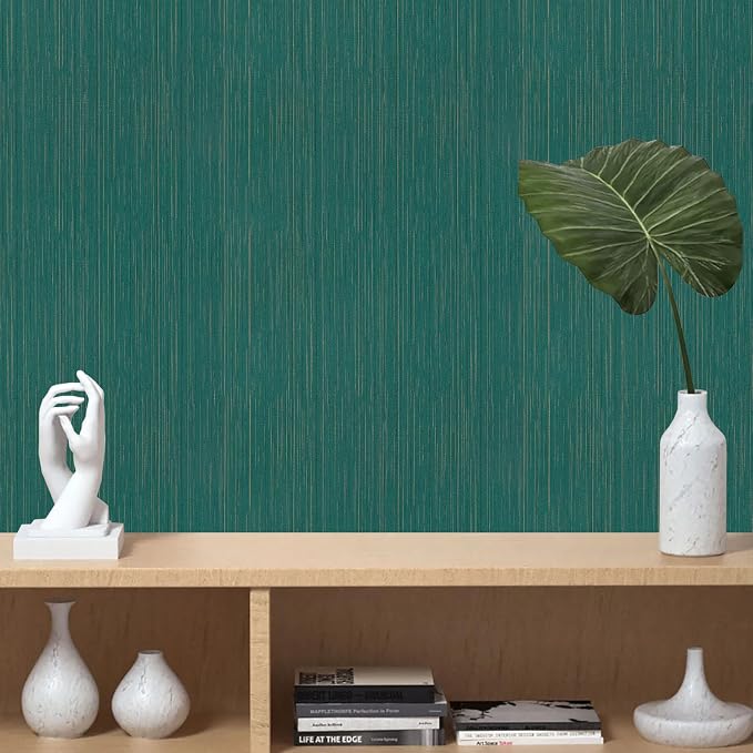 Teal Grasscloth Peel and Stick Wallpaper Vintage Texture Removable Waterproof Wallpaper for Room Walls, Cabinets, Furniture, Drawers, Desk A Set of 23.6"x480" - Image 6