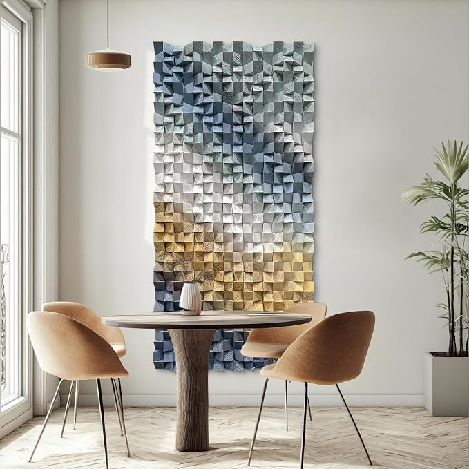 LIUZEYUE Abstract Pine Wall Sculpture Featuring Gradient Pine Composition | large wood wall art; navy and cream, shadow-casting block depth; living room wide sofa backdrop; 35.4 x 70.9 in - Image 9