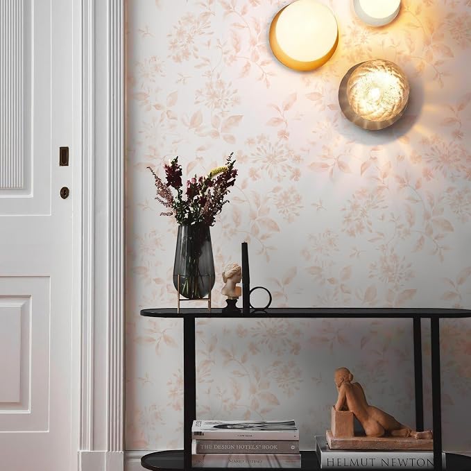 Vintage Floral Peel and Stick Wallpaper 17.32"x 118.11" Neutral Toile Removable Self Adhesive Wallpaper for Bathroom Bedroom (Rosy Blossom, 17.32"x 118.11") - Image 4