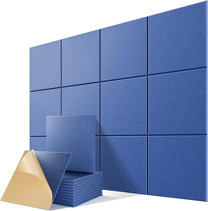 12 Pack Self-Adhesive Acoustic Panels, 12" X 12" X 0.4" High-Density Sound Proof Foam Panels for Walls, Soundproof Wall Panels for Home & Office (Sky Blue) by Lebenforce