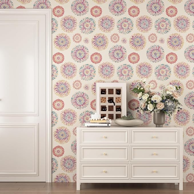 Laatse Boho Wallpaper Peel and Stick Contact Paper 17.5" x 393",Beige/Pink | Self Adhesive/Removable/Waterproof/Thick Vinyl Contact Paper for Bathroom Bedroom Shelf Cabinet Drawer,Prepasted,Easy Peel - Image 7