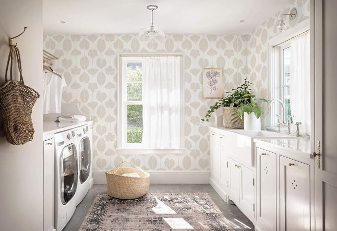 Dimoon Modern Peel and Stick Wallpaper Beige Leaf Contact Paper Botanical Wallpaper Boho Renter Friendly Removable Geometric Wall Paper for Bedroom Kitchen Textured 17.3''x78.7'' - Image 8