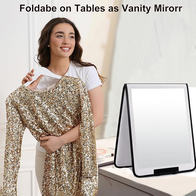LPHUMEX Foldable Full Length Mirror White with Black Handles Hanging, 13x33 inch Portable Folding Body Mirror for Dance, Festival, Travel - Image 2