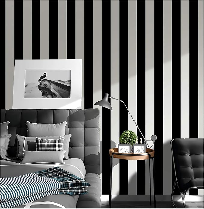 Guvana 197"x17.7" Black and White Stripe Contact Paper Peel and Stick Wallpaper Self-Adhesive Wallpaper Removable Contact Paper Modern for Living Room Bedroom Countertop Shelf Drawer Decor - Image 4