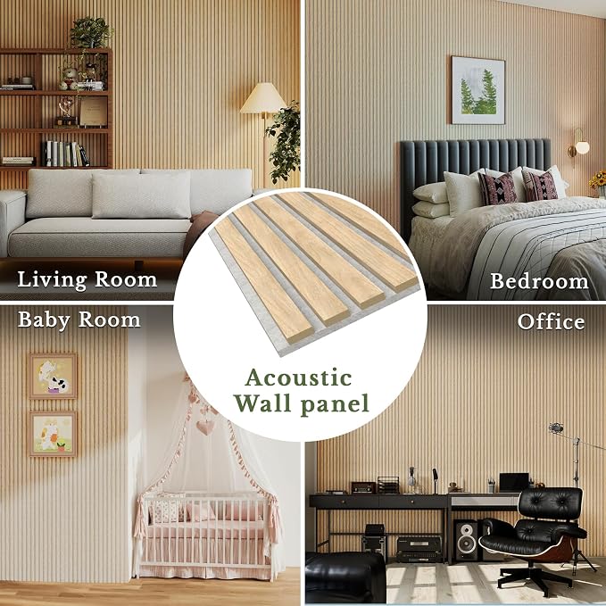 MISSDAY Wood Slat Acoustic Wall Panels, 7 Packs 3.9" x 4.7" Sample Pack Soundproof Panel For Interior Wall Decor Noise Absorbing-3D Textured Wooden Panel Peel and Sound-Absorbing, Office, Studio - Image 6