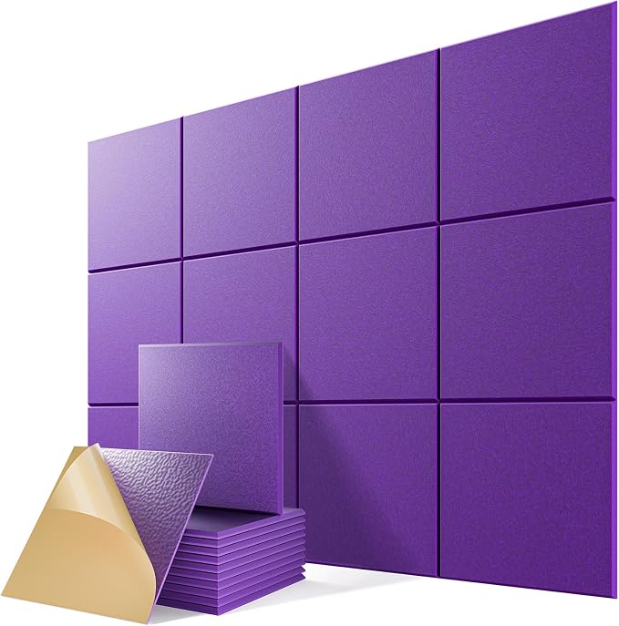 12 Pack Self-Adhesive Acoustic Panels, 12" X 12" X 0.4" High-Density Sound Proof Foam Panels for Walls, Soundproof Wall Panels for Home & Office (Purple) by Lebenforce