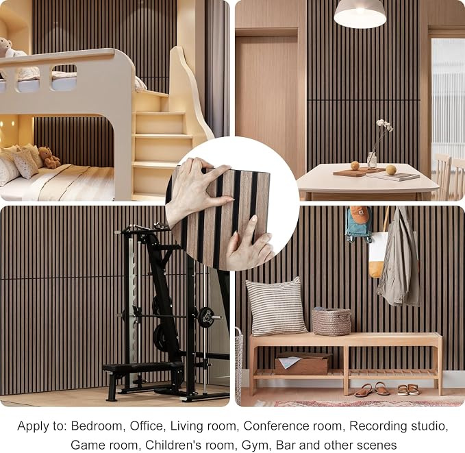 Wood Panels for Wall Acoustic Slat Wall Panels 2-Piece 47.2"×23.6" 3D Fluted Sound Absorbing Panel for Interior Wall Decor and Ceiling - Walnut - Image 7