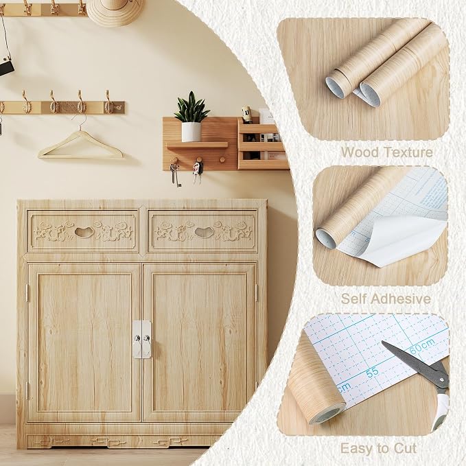 Vinjiasin Natural Wood Grain Wallpaper Wood Contact Paper Peel and Stick Oak Light Wood Contact Paper for Countertops Cabinet Decoration Waterproof Self-Adhesive 17.7"x 200" - Image 5