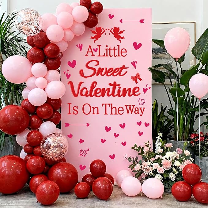 LHIUEM A Little Sweet Valentine is On The Way Decals Red Hearts Valentine Birthday Banner A Little Sweetheart is On The Way Happy Birthday Stickers for Valentines Baby Shower Party Photo Props Arch - Image 4
