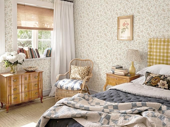Peel and Stick Wallpaper for Nursery Brown Cherry Blossom Waterproof | 78.7"×17.3" Latte Brown Floral Vintage Wallpaper Gentle Accent Wall Decor with Grid Lines for Bedroom Vinyl Self-adhesive - Image 7