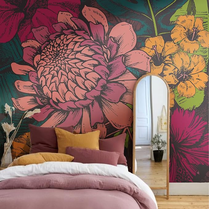 Large Flower Peel and Stick Wall Mural for Bedroom | 92"x125", Large Floral Bohemian Wallpaper, Removable Leather Textured & Water-Resistant, Hallway Old Wall Makeover - Image 2
