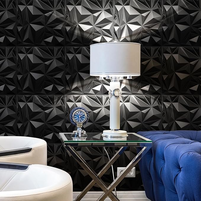 STICKGOO 3D Wall Panels, Black Diamond Design, 12 Pack, 19.7''x19.7'' | Accent Wall Panels for Interior Wall Decor, Living Room Lobby Bedroom TV Backdrop, Cover 32.4 Sq.Ft - Image 6